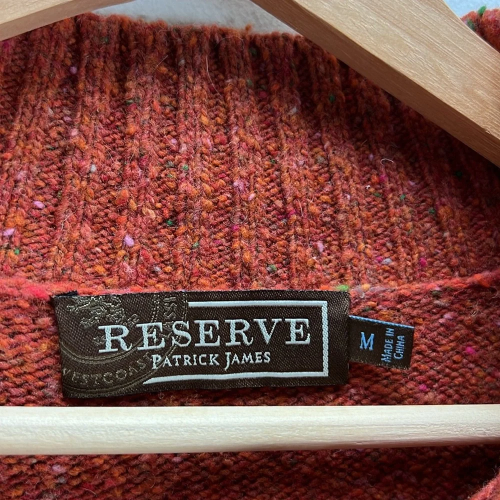 Patrick James Reserve Wool Sweater Suede Elbow Patches Knit Mens Medium Grandpa